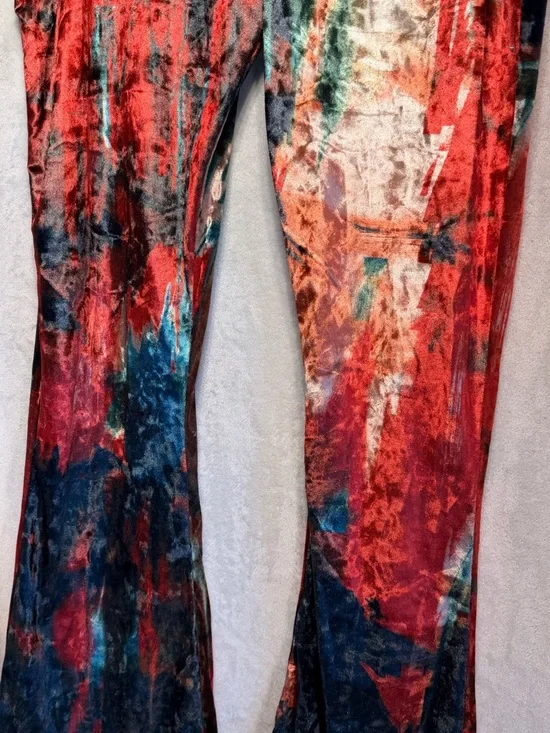 Free People Rendal Multicolor Velvet Flare Pants - Red, Blue, Green - Picture 6 of 14